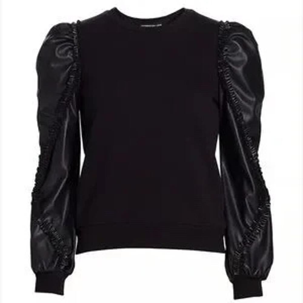 Generation Love Georgia SOFT Faux Leather Sleeve Top - Solid Black - Size XS - Picture 2 of 9